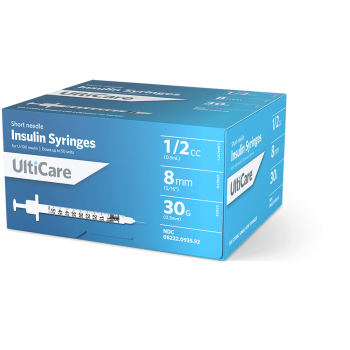 UltiCare 0.5 ml Insulin Syringe Short Needle 30g, 5/16 Inch (Pack Count 100)