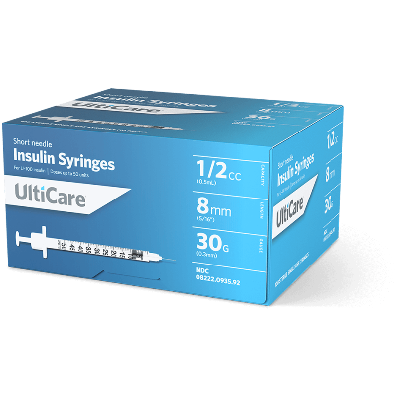 UltiCare 0.5 ml Insulin Syringe Short Needle 30g 516 Inch Pack Count 100
