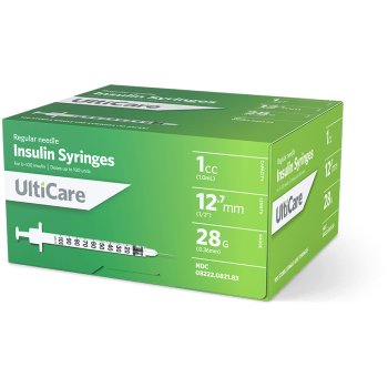 UltiCare 1 ml Insulin Syringe Regular Needle 28g, 1/2 Inch (Pack Count 100)